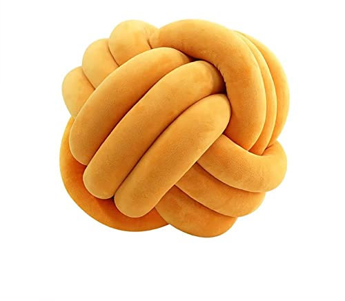 VFDC Knotenkissen, Couchkissen, Sofa Deko Zierkissen, Rund Knoten-Ball-Kissen, Geknotet für Sofa, Gelb, 27cm