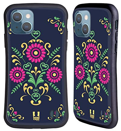 Head Case Designs Blu Mezzanotte Rosemåling Norvegese Cover Ibrida Compatibile con Apple iPhone 13
