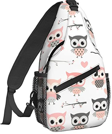 NiuKom Schultertasche für Damen, Umhängetasche, lässiger Tagesrucksack, Rucksack, Herren, Brusttasche, Fitnessstudio, Radfahren, Reisen, Wandern, eule, Einheitsgröße, Sling-Rucksäcke
