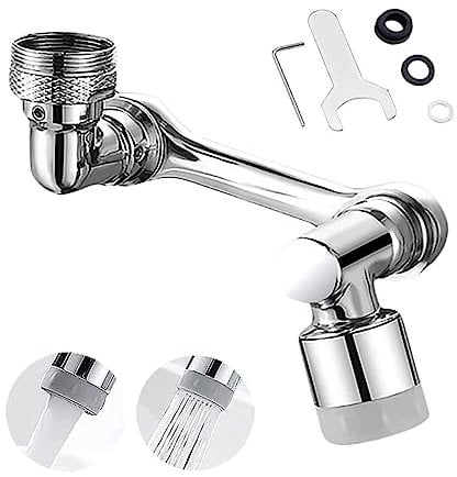 QIQUTER Rotazione universale Faucet Extender, lavello girevole a 1080°, aeratore per rubinetto, filtro Splash, braccio rotativo 2 in 1, impianto faucet, doppia modalità, argento