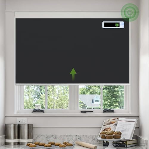 DONGFXK Tende motorizzate con telecomando, oscuranti, con pannello solare, senza fili, per finestre, tende elettriche personalizzate, tende a rullo orizzontali, nero, 139,7 cm di larghezza x 182,9 cm