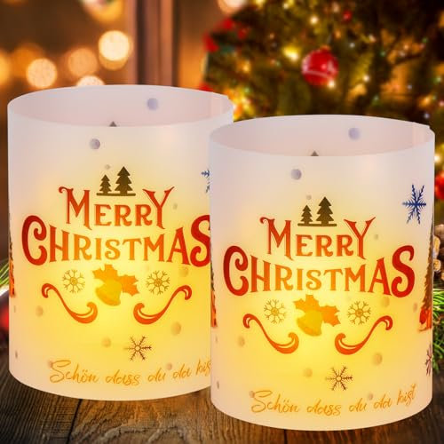 Yotako 12 Pcs Windlicht Tischdeko Weihnachten Set, Deko Tisch Windlichter Mit Schön Dass Du Da Bist, Indoor Outdoor Party für Teelichter Kerze Dekoration