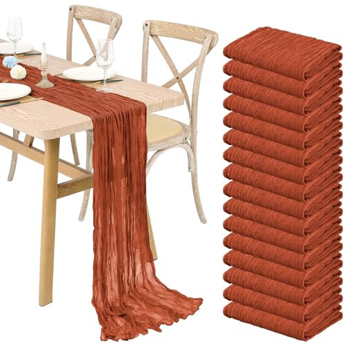 Showgeous 16 Stück Käsetuch Tischläufer Terrakotta 300 cm, Boho Gaze Tischläufer Lang Romantischer Transparenter Stoff Käsetuch Tisch Deko für Hochzeit Brautdusche Urlaub Party (55 x 300 cm)