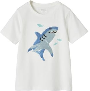 Vertbaudet Jungen T-Shirt mit Wende-Pailletten Oeko-Tex weiß 128