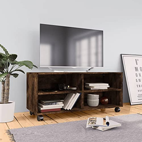 ZEYUAN Mueble TV con Ruedas Madera Contrachapada Roble Humo 90x35x35cm, Mueble Salon Moderno, Mueble para TV, Mueble Comedor, Mesa TV, Mueble Television 815258