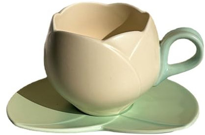 Qinlenyan Tazza da caffè in ceramica resistente al calore a forma di tulipano con sottobicchiere, Adatta al microonde, Albicocca
