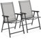 Yaheetech Outdoor Folding Garden Chairs Set of 2 with High Back, Outdoor Patio Dining Chairs 2-Pack with Steel Frame for Garden, Lawn, Yard, Beach, Grey