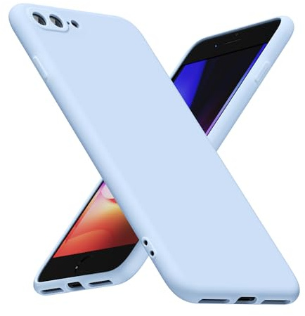 LoeoeL for iPhone 8 Plus/ 7 Plus Phone Case Silicone, Minimalist Ultra Thin Slim Soft Rubber Gel Solid Color Matte TPU Cute Case for Women Men, Girly Plain Aesthetic Design & Camera Cover, Light Blue