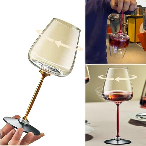 GUSGL Coppa in vetro girevole per vino rosso o vino bianco, corpo della tazza rimovibile, gambo della tazza in alluminio, coppe rotanti creative per vino, whisky, champagne, cocktail ecc.