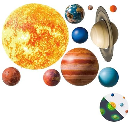 DIY Sonne Erde Fluoreszierend Wandaufkleber Leuchtaufkleber Sonnensystem Wandaufkleber Abnehmbare Space Planet Wandtattoos Wanddeko Leuchtsticker für Kinder, Wände, Decken, Schränke, Kühlschränke