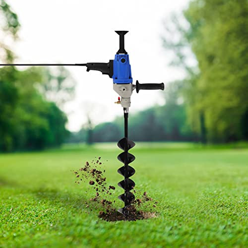 Atnhyruhd Elektrisch Erdbohrer Gartenbohrer Pfahlbohrer Brunnenbohrer Erdbohrgerät Spiralbohrer mit Bohrer 120mm Gebürsteter Motor 1900W 220V