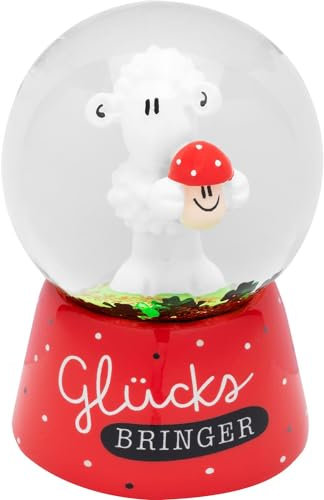 Sheepworld Traumkugel mit Motiv Glücksbringer | Schneekugel mit Glitter, Höhe 6,5 cm | Geschenk, Glücksbringer, Silvester | 70105