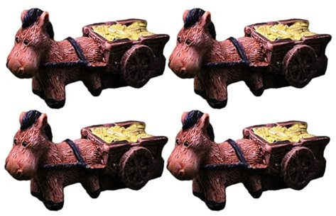 Esel, der Karren zieht, Esel-Dekoration für Zuhause | 4 Stück Eselskarren-Ornamente,Esel-Ziehwagen-Skulptur, Gartendekoration für drinnen und draußen, Harzornamente für Zuhause, elegantes Wohnzimmer