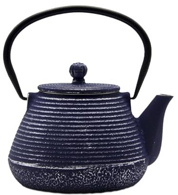 SECHUDO Cast Iron Teapot, 20.3oz Small, Enameled Interior, Stainless Steel Infuser for Loose Tea (Pink Gerbera Pattern)