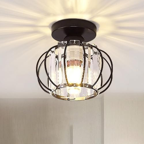 COOINJOY Crystals E27 Ceiling Light Fixtures Chandelier, Small Black Semi Flush Mount Ceiling Light Fitting for Hallway Entrance Kitchen Bedroom Dining Rooms Living Rooms Bar (Bulb not Included)