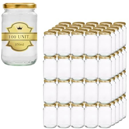 Espirito Rebelde 100 Pots de Conservation en Verre 370 ml avec Couvercle Doré | Bocaux Alimentaire, Bocaux Sauce, Bocaux à Confiture, Bocaux pour Miel- Cadeaux de Mariage