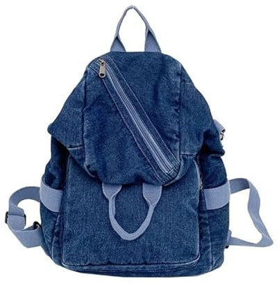 THINCAN Moderner Denim-Rucksack für Damen und Herren, Schultasche mit Reißverschluss, Umhängetasche