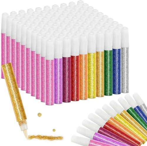 Booplic 100 pcs Glitter Pens for Scrapbooking Glitter Glue Pens Bulk for Srafting, 10 Colors 10 ml for Craft Supplies Set Card Making Supplies Arts and Crafts for Kids