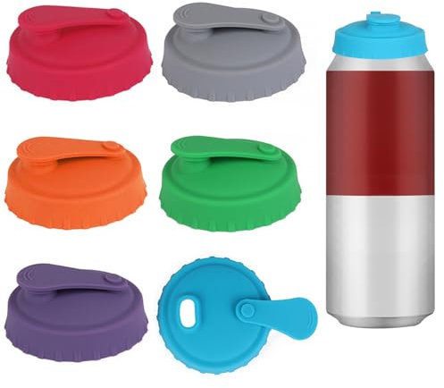 TAIANJI Silicone Spill Proof Soda Can Lids - 6 Reusable Universal Size Lids for Coke, Juice, Beer