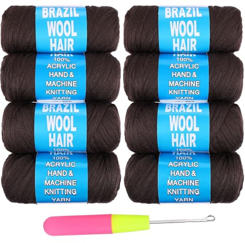Samtress 8 Roll Brazilian Wool Hair Dark Brown Acrylic Yarn for African Crochet Hair Box Braids Jumbo Braids Senegalese Twisting Knitting Hair Faux locs Spiral Corkscrews Braids Twist Wraps(#4)