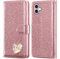 KP TECHNOLOGY Case for iPhone 16, Premium Shiny Bling Glitter Loving Heart Book Flip Stand Wallet Card Phone Case for iPhone 16 (ROSE GOLD)