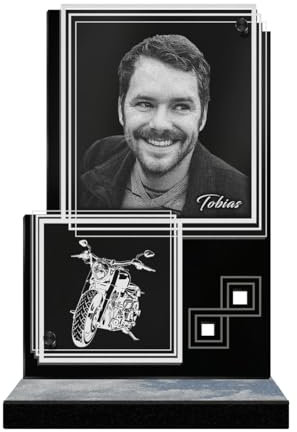 ETERNEL - Personalisierte Grabplatte Rechteck Illusion Motorrad Straße Foto und Text anpassbar, lasergravierte Grabplatte für Hommage, Grabstein, Leichenhalle, Zeremonie, Beerdigung