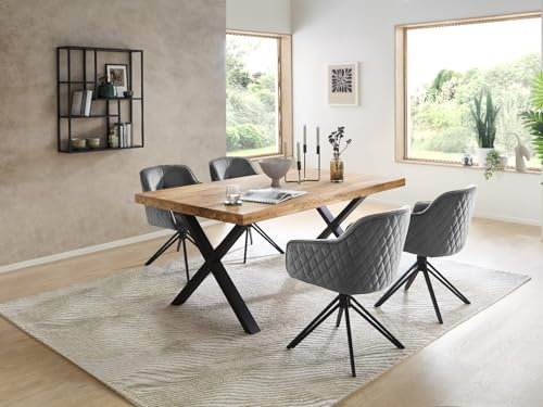 moebel-dich-auf Essgruppe Capri-X Esstisch Eiche massiv geölt, 4 Stühle in grau