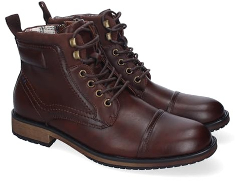 shoes&blues.es Botines de Hombre, Comodos y Elegantes, Diseno Clasico con Punta Redonda, Adornos de Costuras, Cierre de Cordones y Cremallera Lateral.
