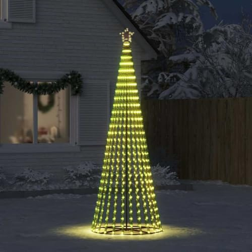 IKAYAA Arbol de Navidad de Exterior con Luces Cono Árbol de Navidad Metal Grande Blanco cálido 475 LED Iluminación Navideña Festival Adorno Decoración Jardín Patio Árbol de Navidad Cónico 2.5 m