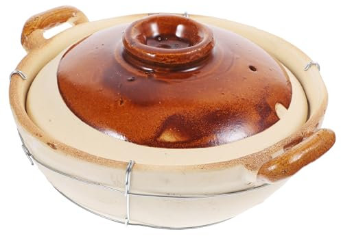 OFFSCH Casseruola Multifunzione in Terracotta Da 800 Ml Pentola A Doppio Manico Per Stufato Zuppa Riso Bibimbap