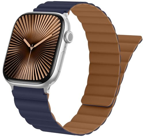 Oielai Magnet Armband Kompatibel mit Apple Watch Armband 46mm 49mm 45mm 44mm 42mm, Doppelseitige Tragbare Magnete Ersatzband für iWatch Series 10 9 8 7 6 5 4 3 2 1 SE Ultra, Blau Braun