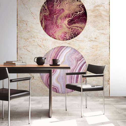 Profhome Papier peint effet marbre 398511-GU papier peint intissé (TNT) beige or rose-vif violet papier peint panoramique 0,53 m x 8,80 m / 4,45 m2