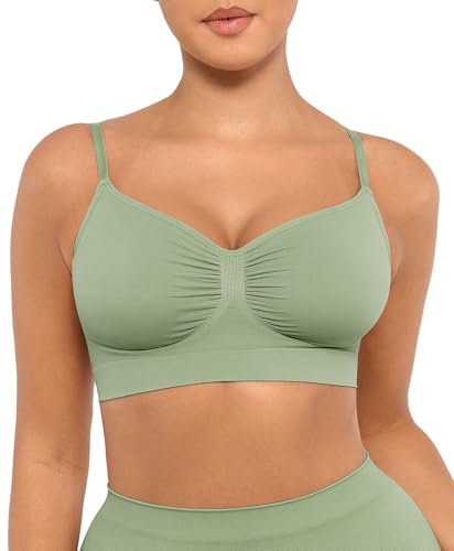 FeelinGirl Bras for Women Seamless Bra Comfort Bras Wire Free Plus Size Minimiser Bra Adjustable Straps Mint Green