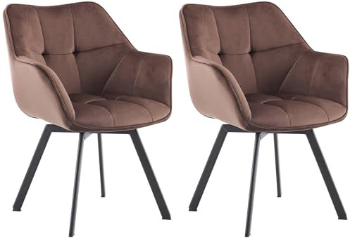 CLP 2er Set Esszimmerstuhl Jordi aus Samt | Drehbarer Sessel für Wohn- und Essbereiche | Ergonomisches Design belastbar bis 150 kg, Farbe:braun