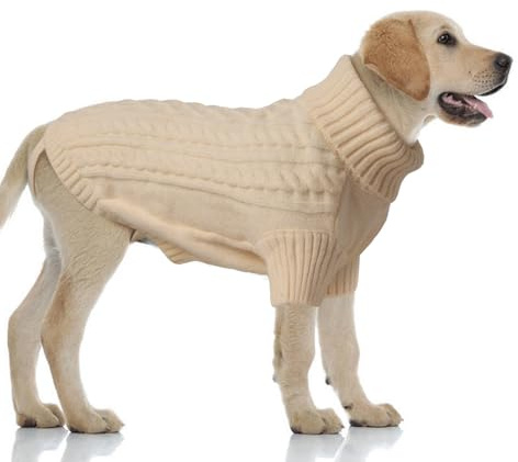 LiebeDD Hundepullover Grosse Hunde - Kuschelig Hundepulli mit Beinschlaufe und Geschirrloch, Rollkragen Strick Pullover Hund Pullis für Große Hunde Labrador, Warm Dog Sweater (Beige XL)