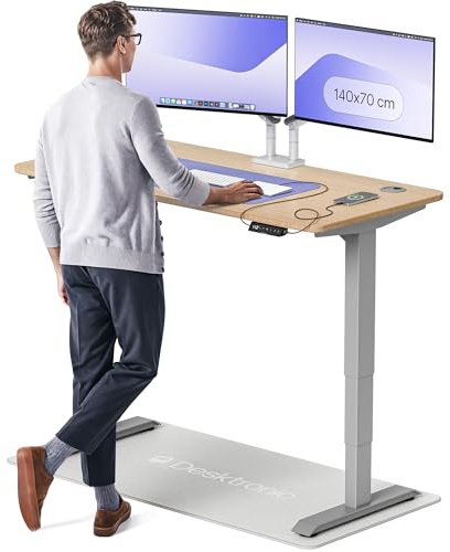 Desktronic Höhenverstellbarer Schreibtisch aus Bambus (140x70cm) – Elektrisch höhenverstellbar mit flüsterleisem Dual-Motor & Touchscreen – Hohe Tragfähigkeit – Stehtisch HomePro