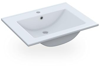 duehome | Lavabo Cerámico Color Blanco, Pila Lavamanos Rectangular, Modelo Volga, Medidas: 61,5 cm (Ancho) x 13 cm (Alto) x 46 cm (Fondo)