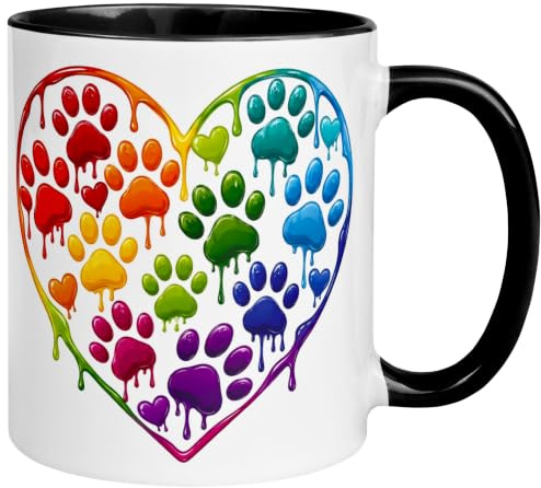 Tasse Katze | Buntes Herz aus Pfoten | Katzen Pfoten Geschenk Becher | Katzensitter Katzenmama Katzenpapa Füttern Aufpassen