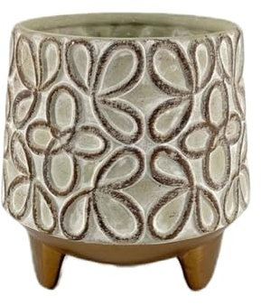 Vaso Per Piante Vaso da fiori rotondo dal piede corto, con vaso for piante con motivi floreali, fioriera in ceramica con foro di drenaggio, for decorare lo studio della camera da letto del soggiorno V