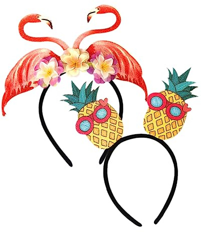 TOVINANNA 2 Stück-pack Luau Hawaiian Stirnbänder Ananas Flamingo Haarreifen Einheitsgröße Festivalkopfbedeckung für Hawaii Poolparty Partyzubehör