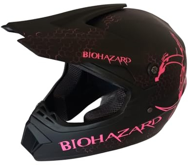 Kinder Crosshelm Bio-Hazard AHP Motorradhelm ABS-Schale Downhill Quad Motocross Pink Fluoreszierend (XL)