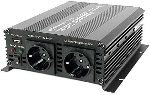 SOLARTRONICS Spannungswandler NM1000 24V 1000 Watt SCHWARZ - 2000 Watt Spitzenleistung - Wechselrichter 24v auf 230v - Blei- oder AGM-Batterie kompatibel - mit Schuko- & USB Anschluss