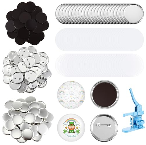 Wavwavw 100 Sets 58mm/2.25 Inch Round Button Maker Supplies, 50 Pcs Blank Fridge Magnet Badge Parts and 50 Pcs Pin-Back Badge Parts Press for Square Button Maker Machine, DIY Gift Crafts
