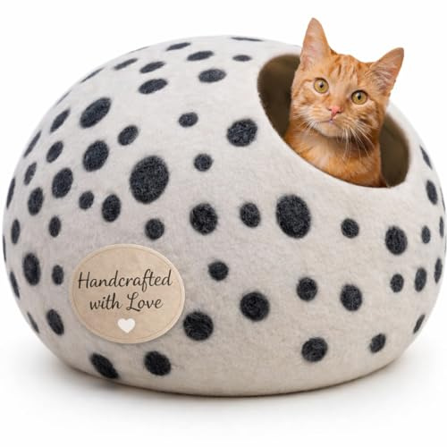 Luxurious Merino Wool Cat Cave - Cats Curl Into Instantly - Foldable Hideaway Pod for Indoor Cats - Felt Kitten Pet Enclosure - Covered Cat House by Woolygon