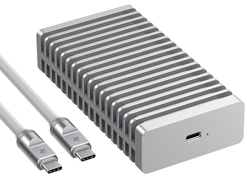 RayCue 40Gbps M.2 NVMe Enclosure with Aluminum Double, External SSD Case with Sided Fins, Silent Heat Dissipation for Mac, Windows, Thunderbolt 4/3, USB 4/3.2/2.0（Includes 1TB SSD