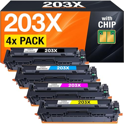 203X Toner kompatibel mit HP Color LaserJet Pro MFP M281fdw M254dw M281fdn M280nw M254nw ersetzt HP 203X 203A - (4X Tonerkartusche mit Chip)