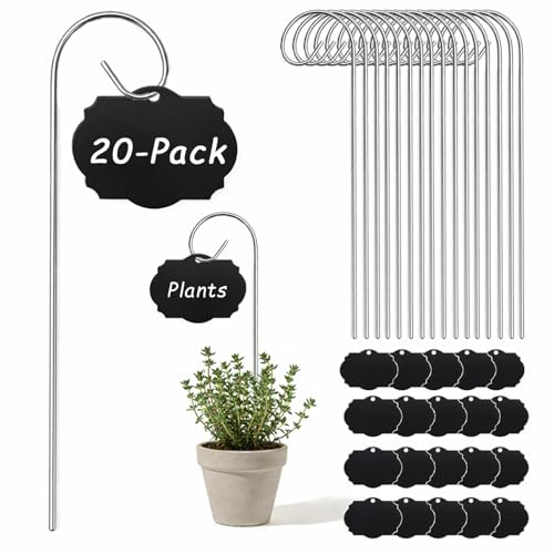 Gartenetiketten Pflanzenschilder 20er Set aus schwarzem Acryl mit Metallstab 20 cm – Pflanzenstecker zum Beschriften für Garten Kräuterbeet Balkon Hochbeet
