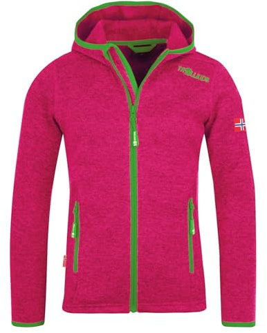 Trollkids Girls Jondalen Jacket XT | Warme Kapuzenjacke aus Strickfleece|Zwei Hüfttaschen und eine Brusttasche|Modische Akzente durch Kontrast und Details