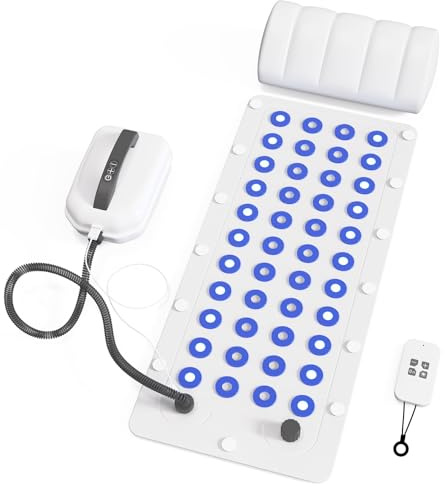 SHUIMEIYAN Bubble Bath Mat, Spa Full Body Massage Mat with Non-Slip Ambient Light, Remote Control & Bathtub Pillow, 6 Adjustable Bubble Speeds, Suitable for Smooth Bathtubs (43.3*16.9 Blue)