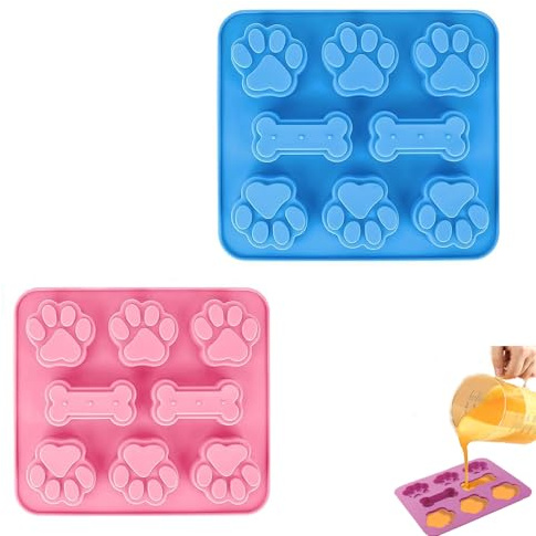 2 Stück Hundekekse Backform, Hunde Eisform, Silikonform Hund, Hundepfoten Schokolade Formen, für Hundeleckerlis, Schokolade, Backen, Leicht Zu(Blau & Rosa)